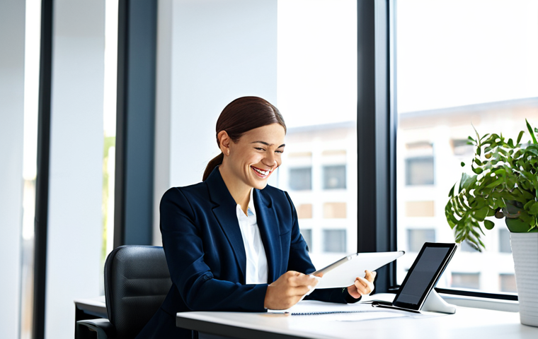 Streamlined Task Management**

"A bright, modern office scene. A professional woman in a modest blouse and slacks sits at a clean desk, smiling as she interacts with a digital tablet displaying a well-organized task list. The interface is clean and intuitive, with clear deadlines and progress indicators. Sunlight streams through a large window. Focus on efficiency and organization. Fully clothed, appropriate attire, safe for work, perfect anatomy, natural proportions, professional digital art, high quality, clean lines, organized layout, focus on productivity."

**