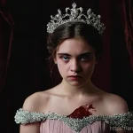 캐리 캐릭터 코스프레 - **Prompt:** A young woman, appearing to be in her late teens, stands center frame, drenched in thick...