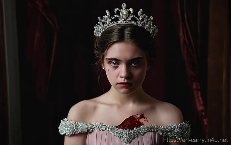 캐리 캐릭터 코스프레 - **Prompt:** A young woman, appearing to be in her late teens, stands center frame, drenched in thick...