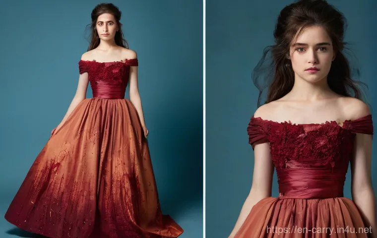 캐리 캐릭터 코스프레 - **Prompt:** Close-up of a young woman's face, heavily covered in viscous, brownish-red fake blood. H...