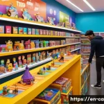 캐리 완구 시장 매출 분석 - A vibrant, detailed scene of a modern urban toy store interior featuring an interactive Carrie toy d...
