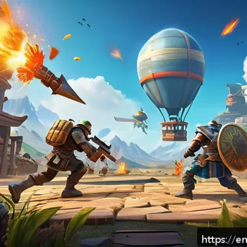 캐리와 브롤스타즈 콜라보 - A dynamic battle arena scene blending vibrant cartoonish graphics with detailed textures, featuring ...