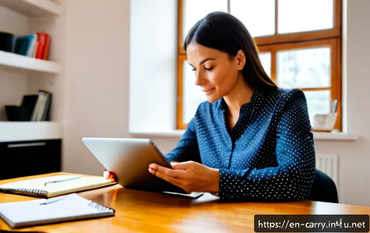캐리의 SNS 마케팅 - Photorealistic social media marketing consultant in a bright modern home office, confident woman in ...